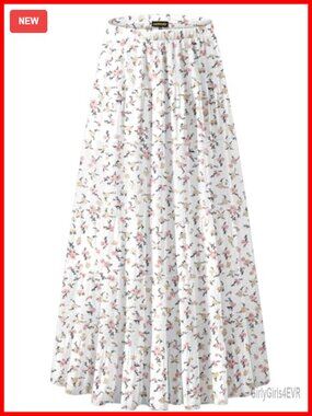 Women's Chiffon High Waist Pleated A-Line Maxi Skirt